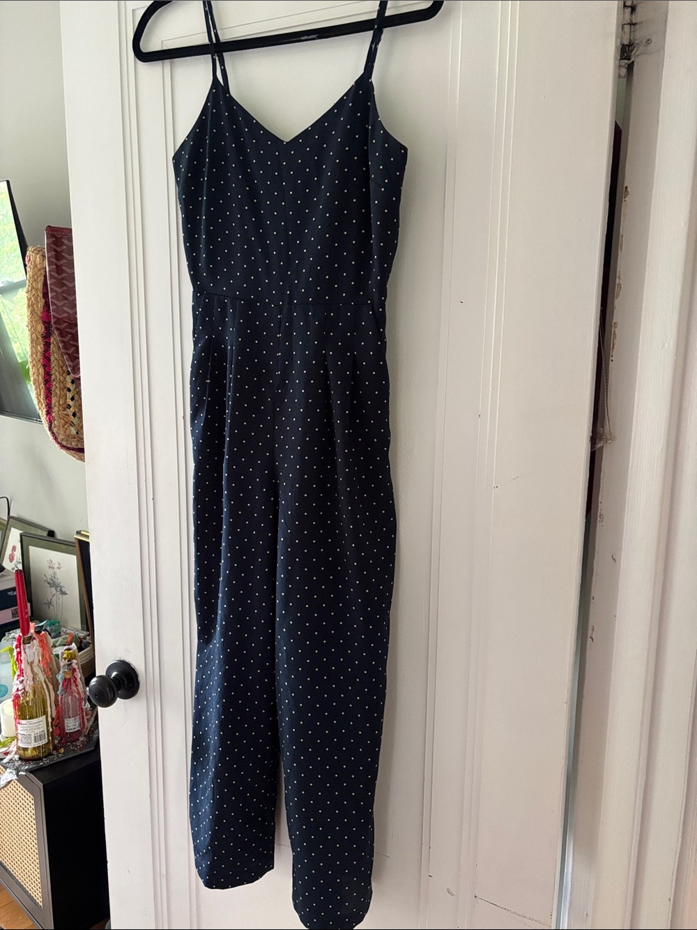 J.O.A. Navy Polka Dot Spaghetti Strap Jumpsuit